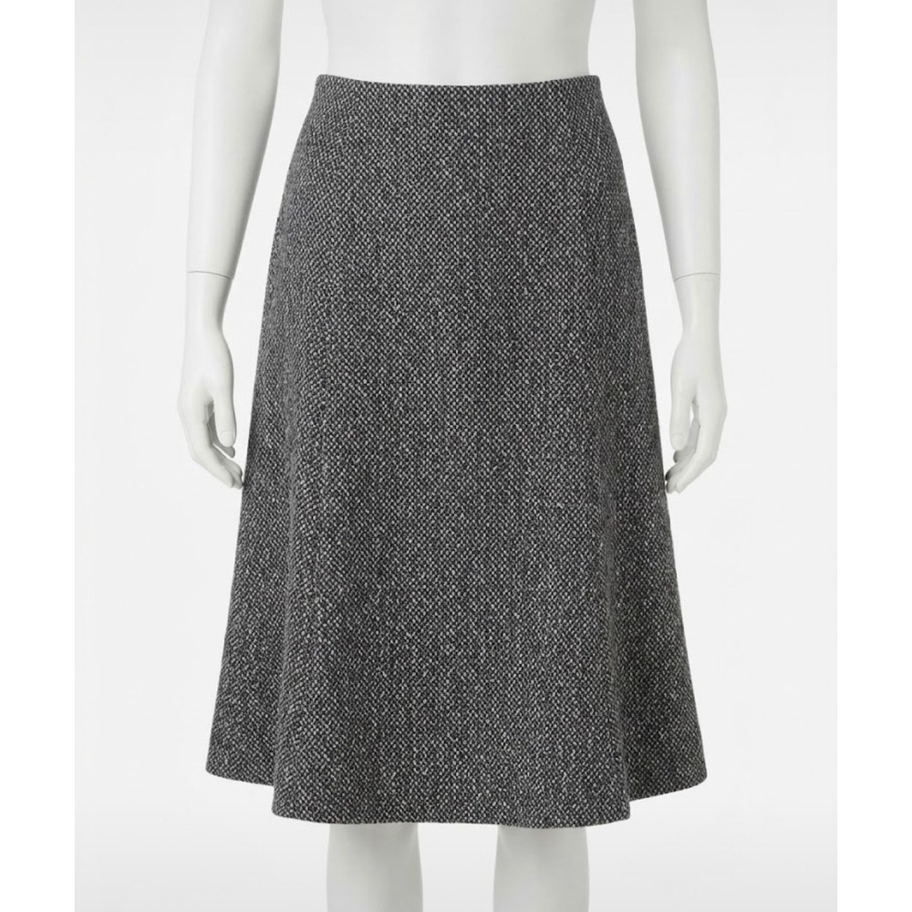 Lauren Ralph Lauren Black White Tweed Wool Blend Trumpet Midi Skirt 14 Academia